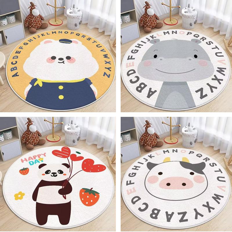round Cute Cartoon Carpet Cashmere-like Mat Children Crawling Mat Bedroom Bedside Carpet Living Room Coffee Table Mat