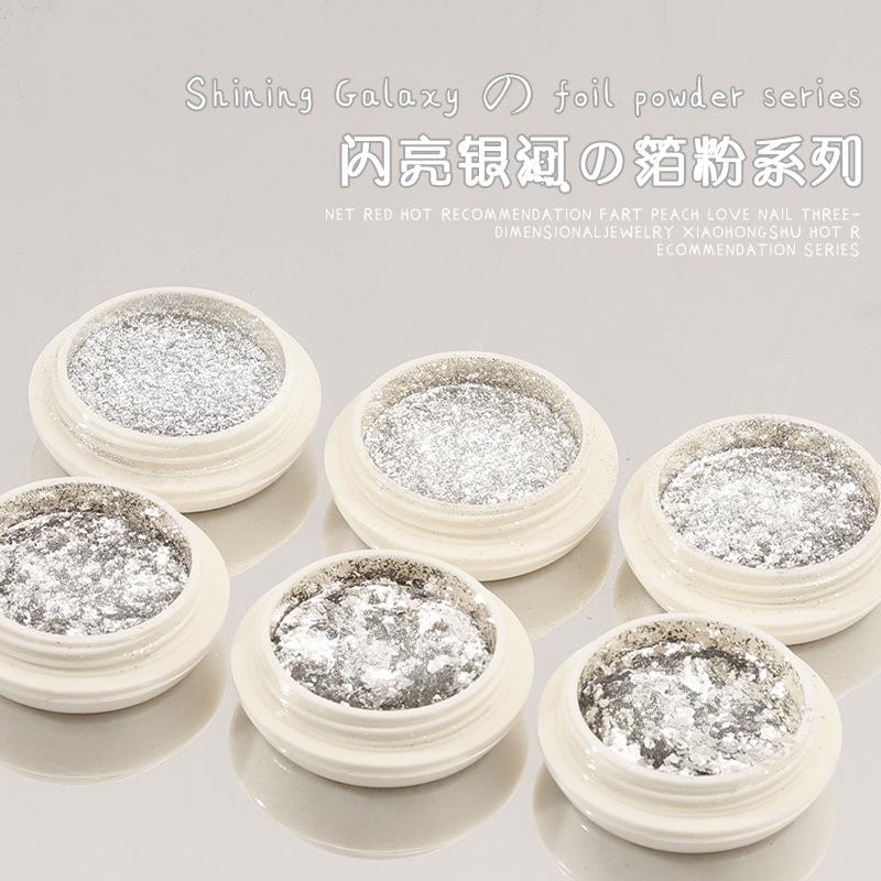 6-color bright glitter silver powder nail flash silver foil pink bright galaxy highlight fragment powder super bright piece 6 bottle set
