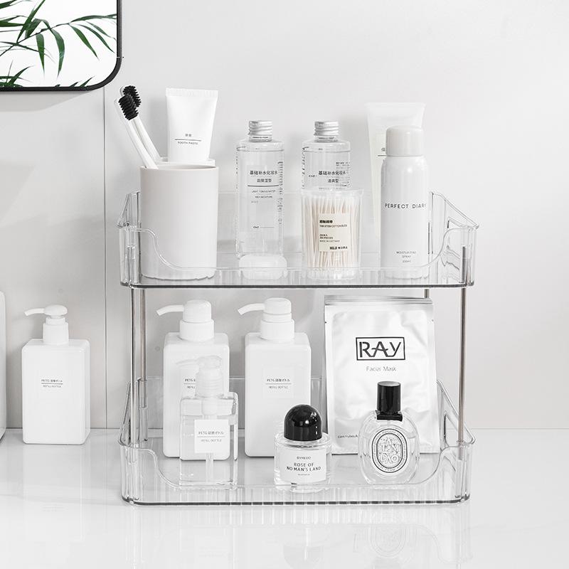 desktop transparent multi-functional double-layer folding storage rack cosmetic shelf kitchen storage organizer