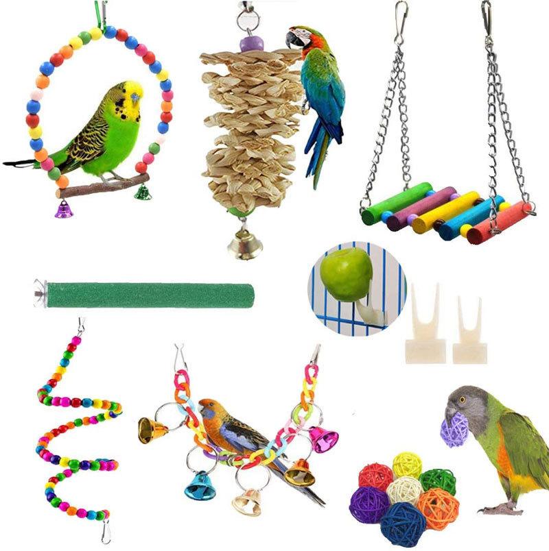 parrot toys combination suit bird cage accessories bird supplies utensils 15pcs swing stand stick vine bal toy bird