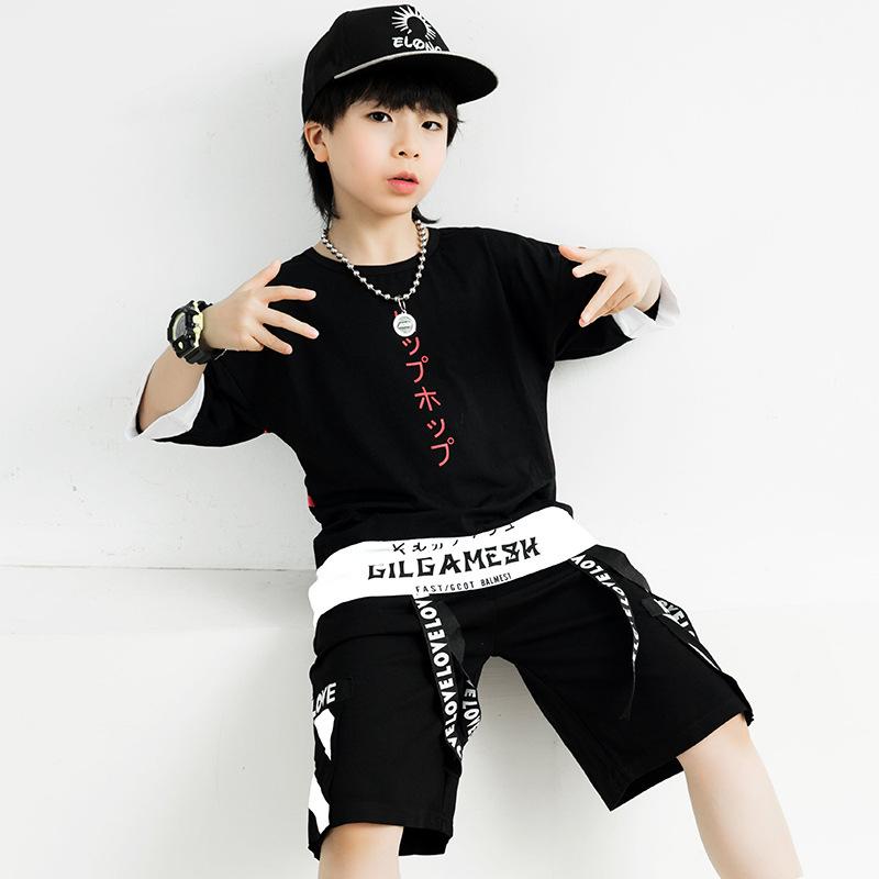 boys' short-sleeved hip hop hip hop hip hop summer loose thin cotton suit children's sports clothing trendy cool children's performance clothes