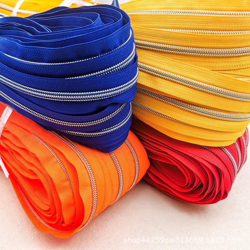 Nylon Chain Zipper No. 5 Nylon Gold and Silver Tooth Zipper Clothes and Coat Bags Special Full Roll Zipper Wholesale
