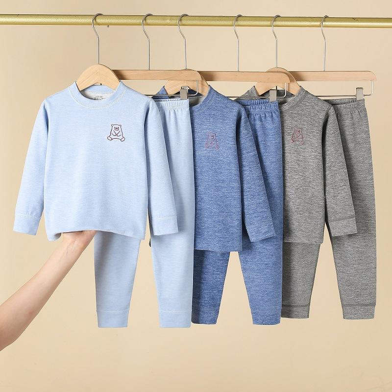 children's wool silk thermal underwear suit middle and big children de autumn clothes long pants baby girl boneless thickened pajamas velvet