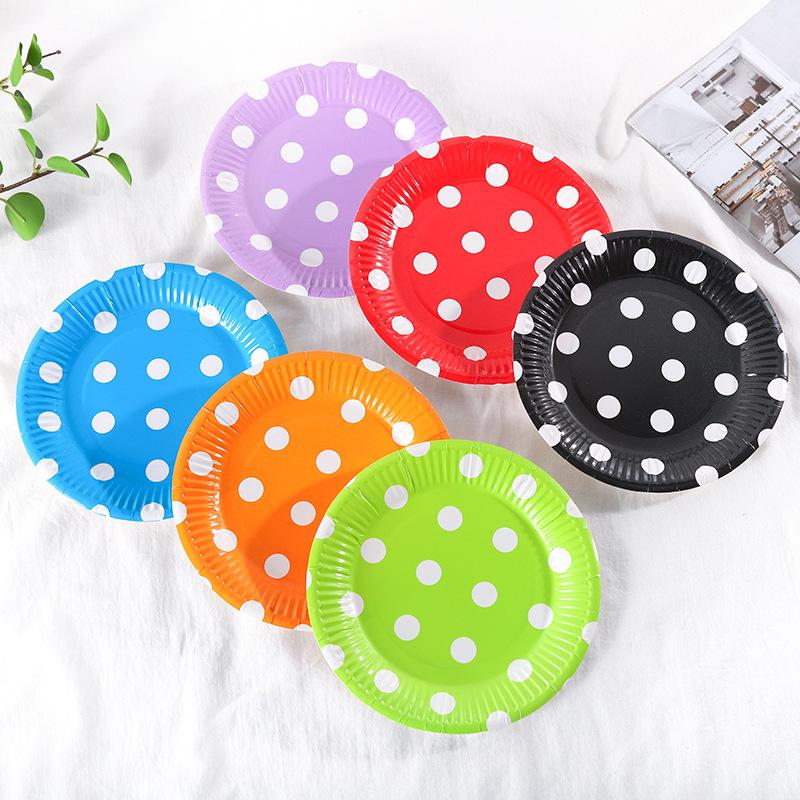 disposable paper tray 7-inch colorful dot printing paper plate birthday party supplies paper plate exclusive for cross-border paper plate