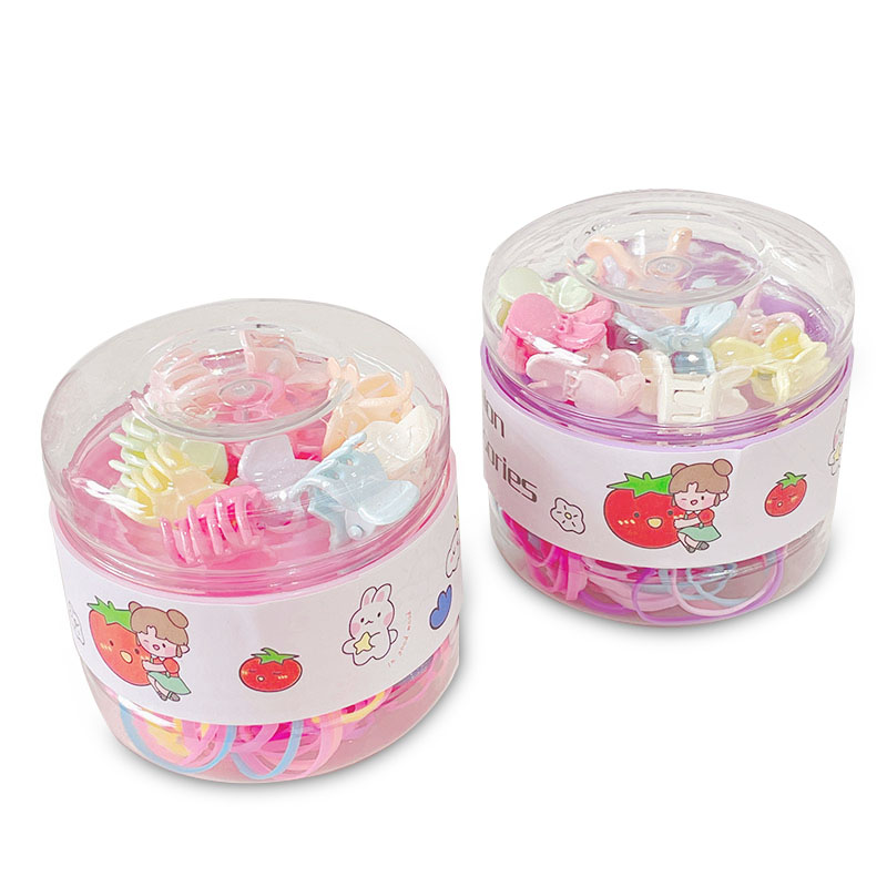 Baby hair tie, no hair damage, disposable rubber band small claw set, children's accessory set, grab, baby birthday gift can, colorful rubber band, long and unbreakable Item Picture