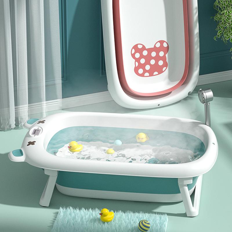 foldable bath tub for babies and infants sitting and lying large newborn children's temperature-sensing bath bucket with thermometer