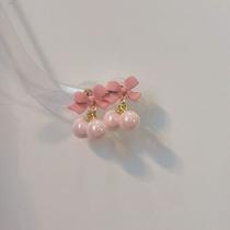 2023 new super sweet pink earrings bow earrings sweet girly candy beads freshess earrings