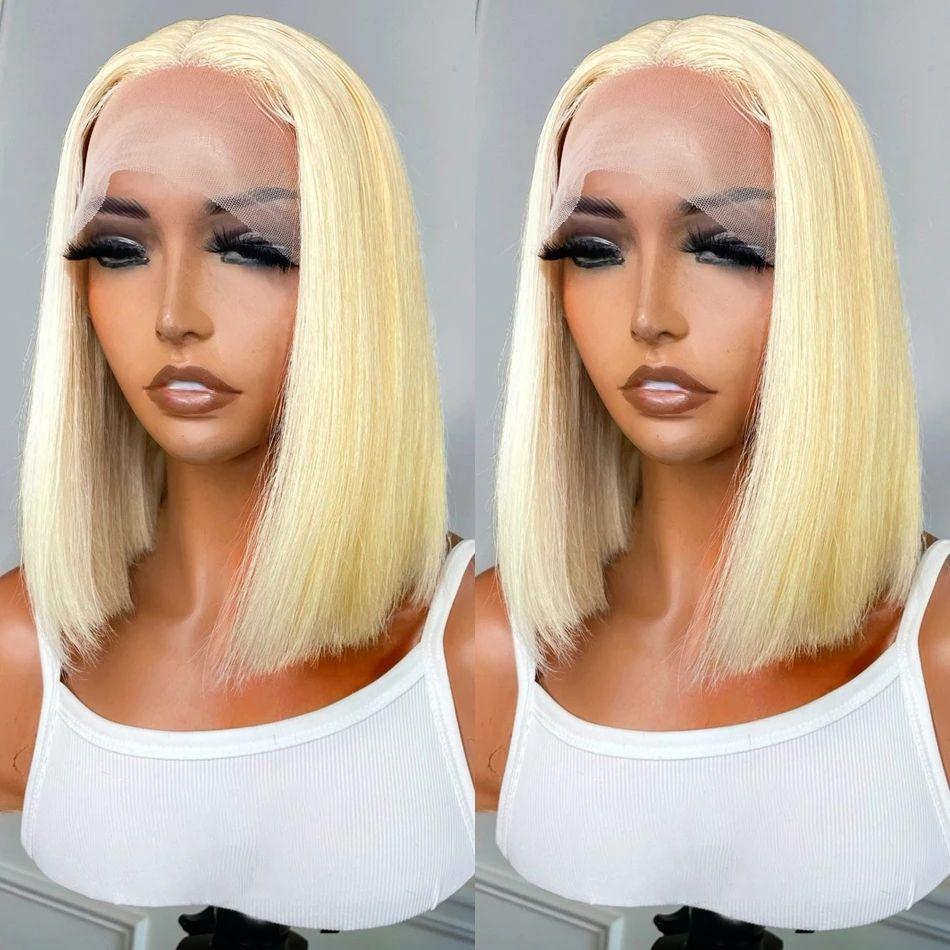 Human Hair Natural Color Lace Wig 613# Lace Bobo Wig Natural Color Hand-Woven Lace Wig