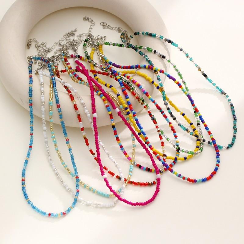 new dopamine candy color bead necklace bohemian handmade beaded necklace