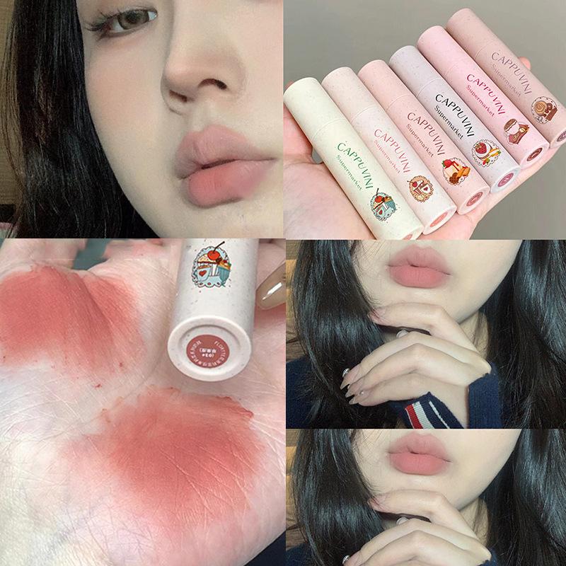 cappuvini milk pastry lip balm velvet matte lipstick soft mist good-looking cheap student peach matte lipstick