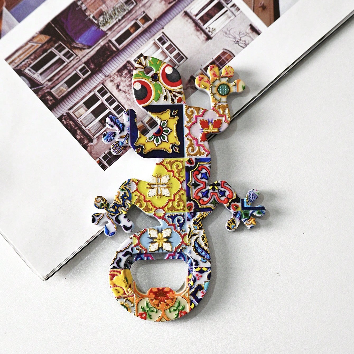 新款跨境蜥蜴开瓶器冰箱贴密胺材质3D浮雕烫金工艺波西米亚风格冰箱贴文创冰箱贴文创美食冰箱贴玻璃冰箱贴细节图