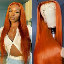 13*4 front lace wig women long straight hair human hair wig human hair orange ginger wig