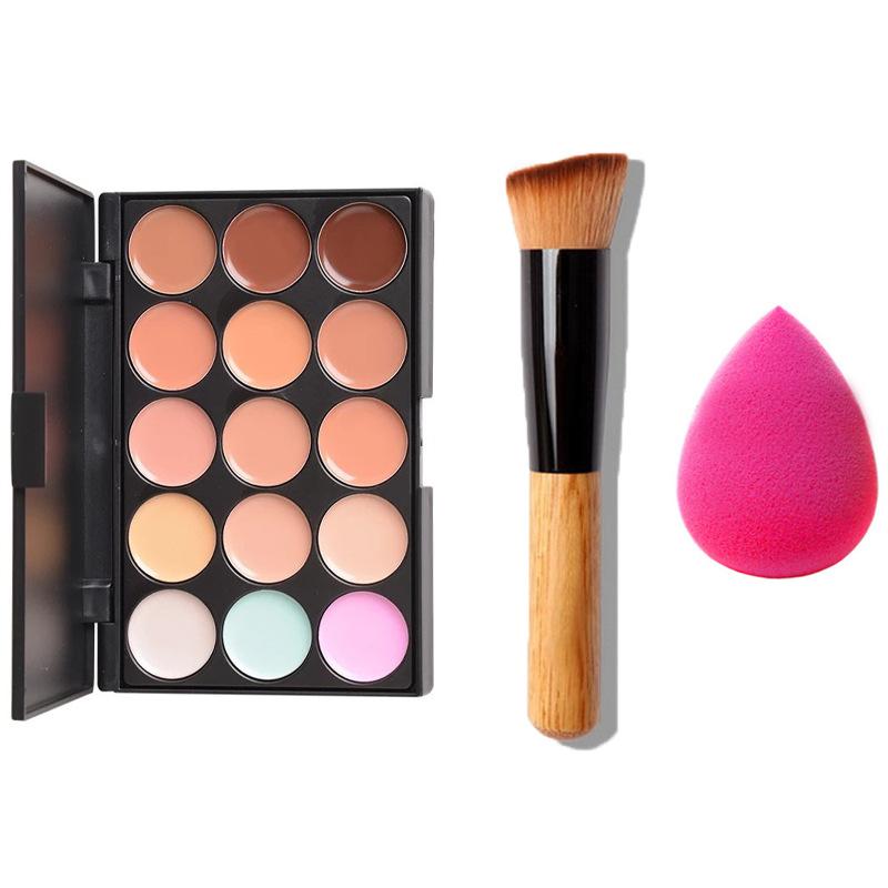 15 color concealer with single brush puff dark circles concealer/foundation makeup tool set full figure