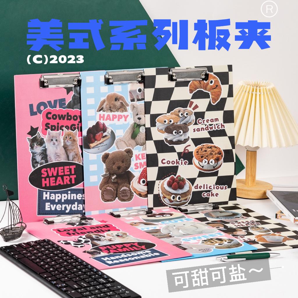 New Original American Style Plate Holder Retro A4 Paper Paper Paper Folder Thickened Cute Cartoon Writing Pad Cardboard details Picture