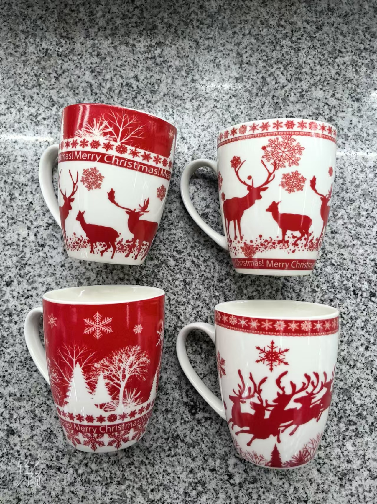 Export Christmas cups, New Year water cups, cross-border ceramic cups, bone China imitation mugs, Christmas series, export baked flower cups, Wudi brand water cups AC-3537 Specification image
