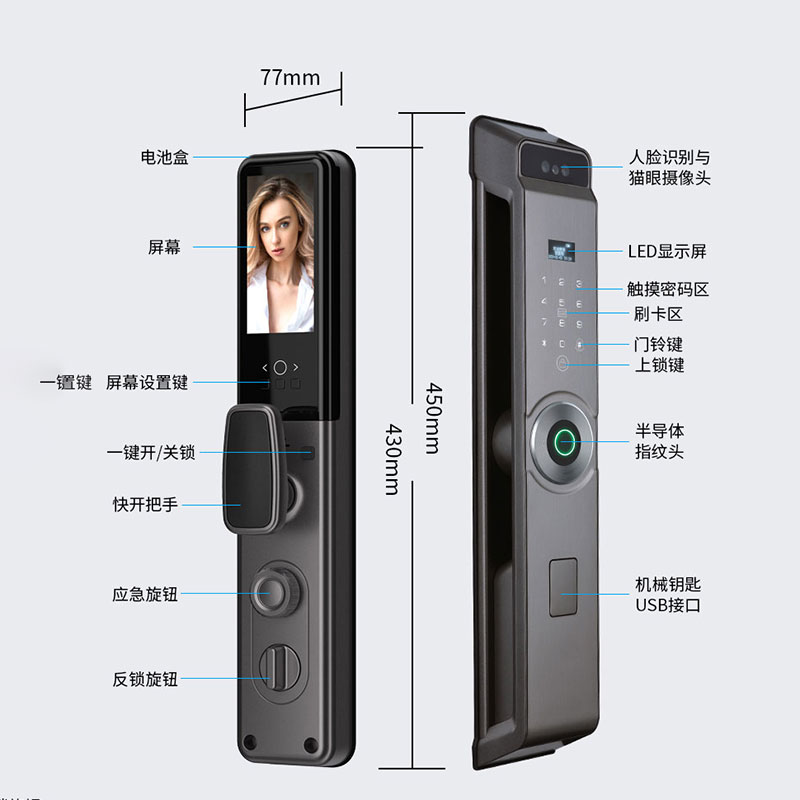 Graffiti wifi, face recognition, fingerprint, password, card swiping, video intercom, fully automatic, Spanish, Russian, Arabic, Portuguese, English, smart lock Application Scenario