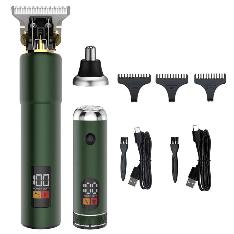 new oil head carving scissors hair clipper lcd digital shaver nose hair trimmer rechargeable three-piece set Item Picture