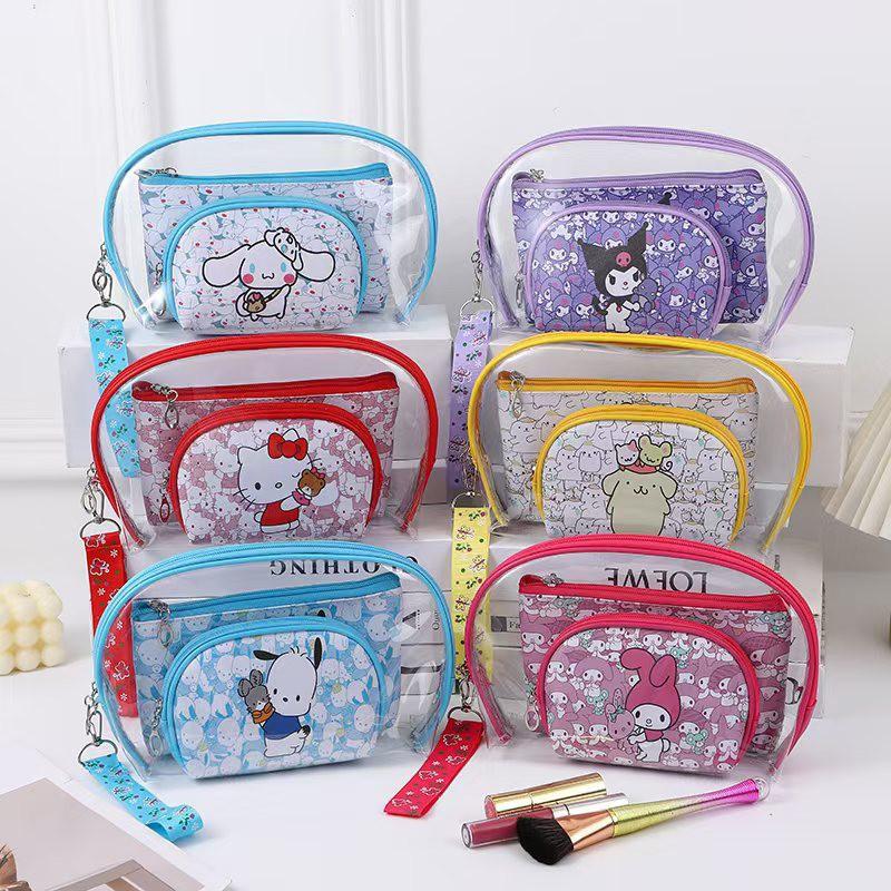 三丽鸥卡通三件套pu出差旅行化妆包洗漱包旅行化妆品分类收纳包