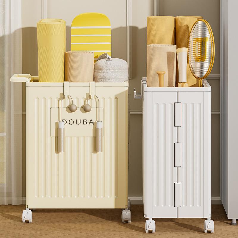 foldable storage box yoga mat fitness equipment badminton sports tableware storage with wheels full figure