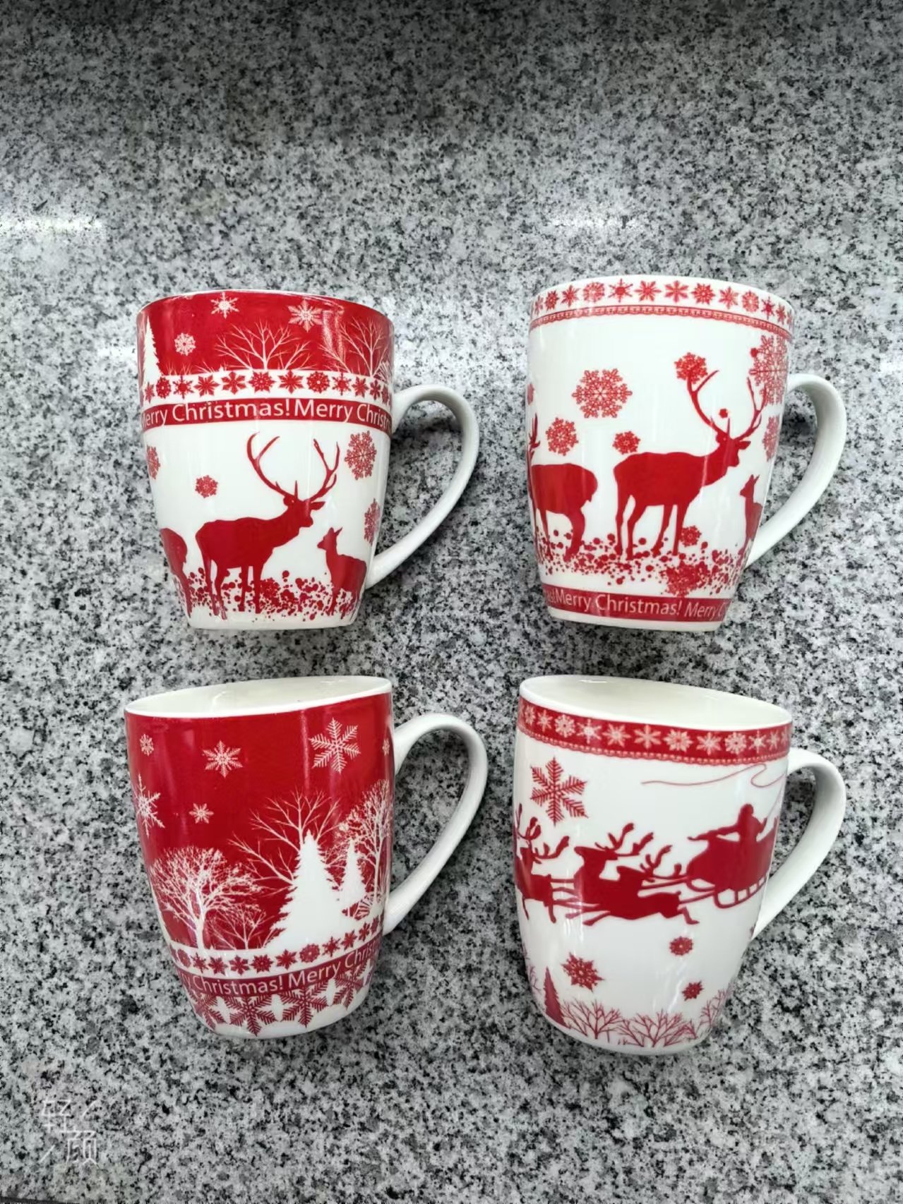 Export Christmas cups, New Year water cups, cross-border ceramic cups, bone China imitation mugs, Christmas series, export baked flower cups, Wudi brand water cups AC-3537