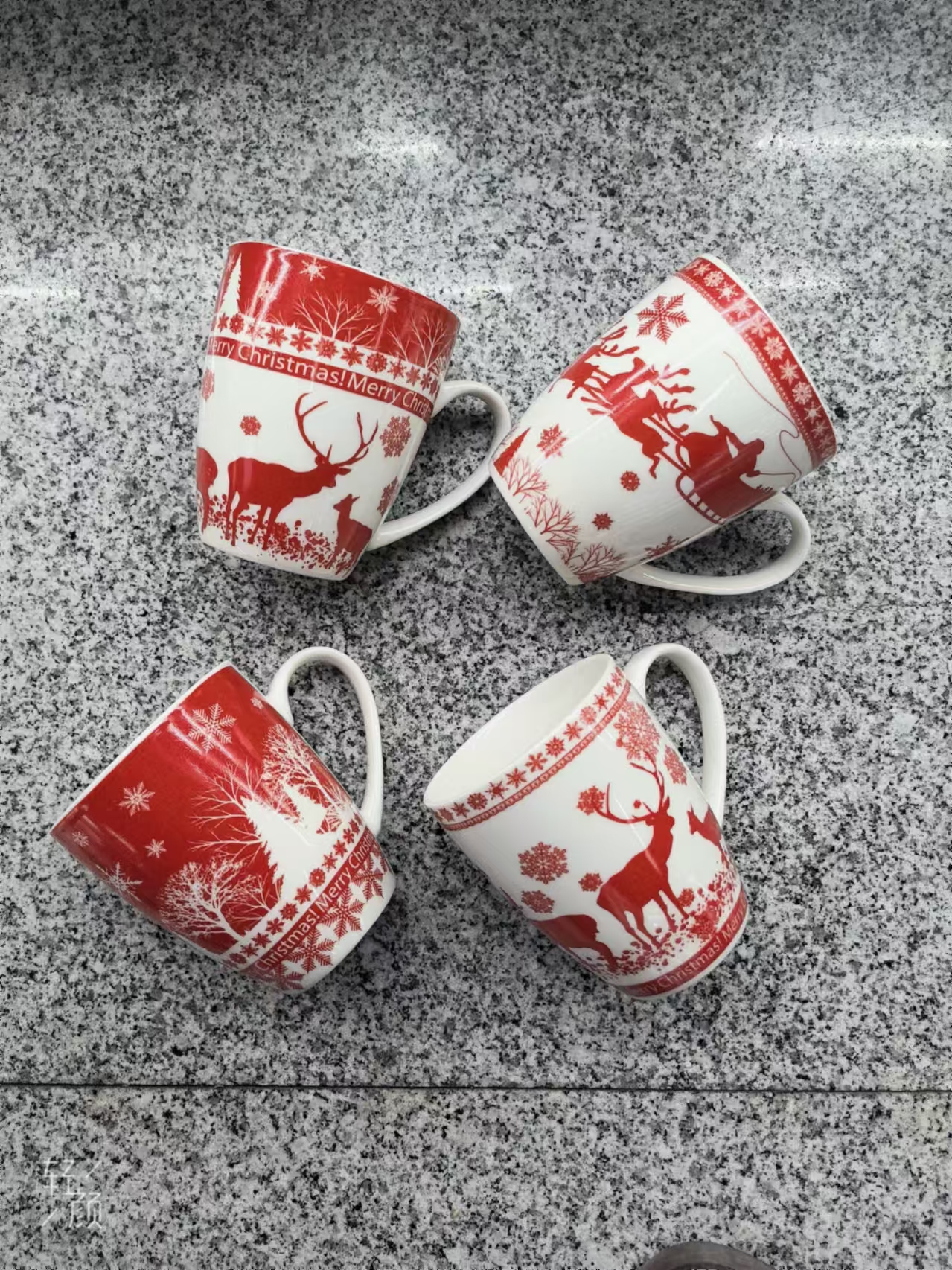 Export Christmas cups, New Year water cups, cross-border ceramic cups, bone China imitation mugs, Christmas series, export baked flower cups, Wudi brand water cups AC-3537 details Picture