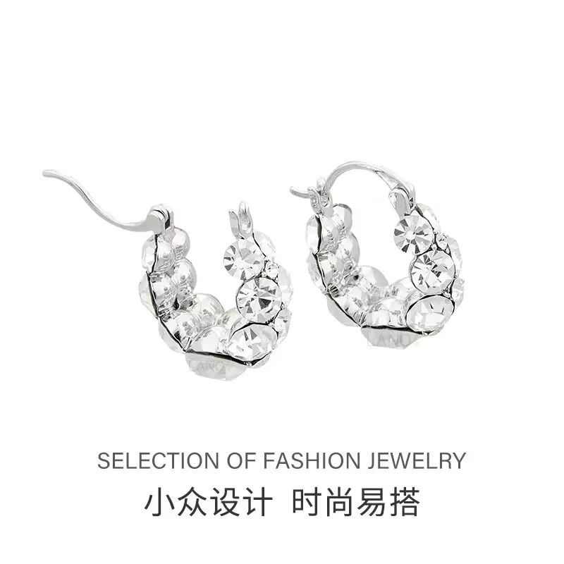 手工活水晶锆石套链银耳钩 高级感饰品 耳饰耳勾耳堵 独特设计时尚潮流