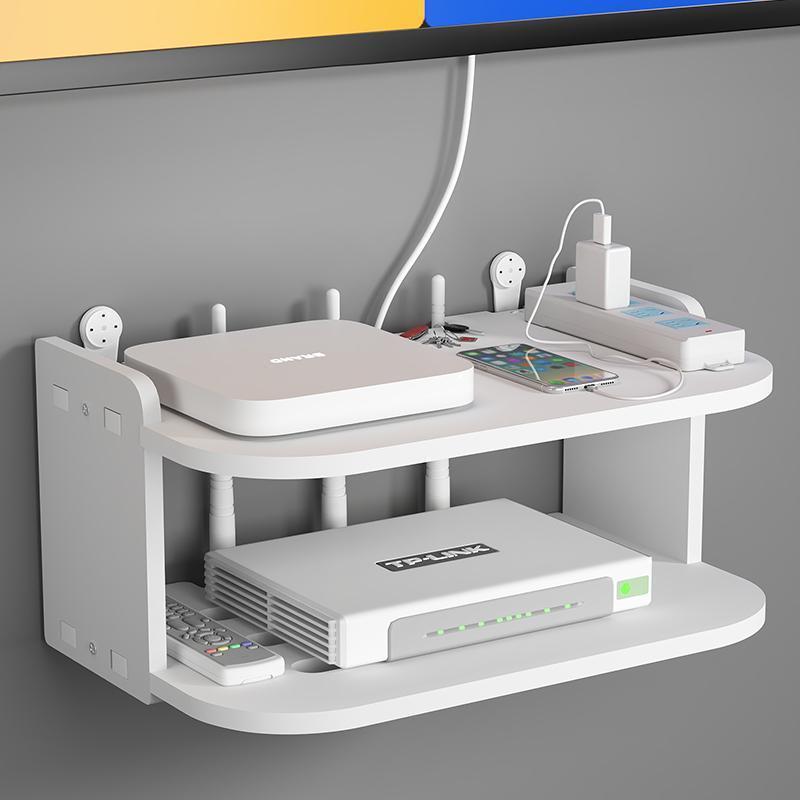 bedroom wall mounted storage rack wifi wireless drill-free shelf storage box wall mountable shelf set-top box router