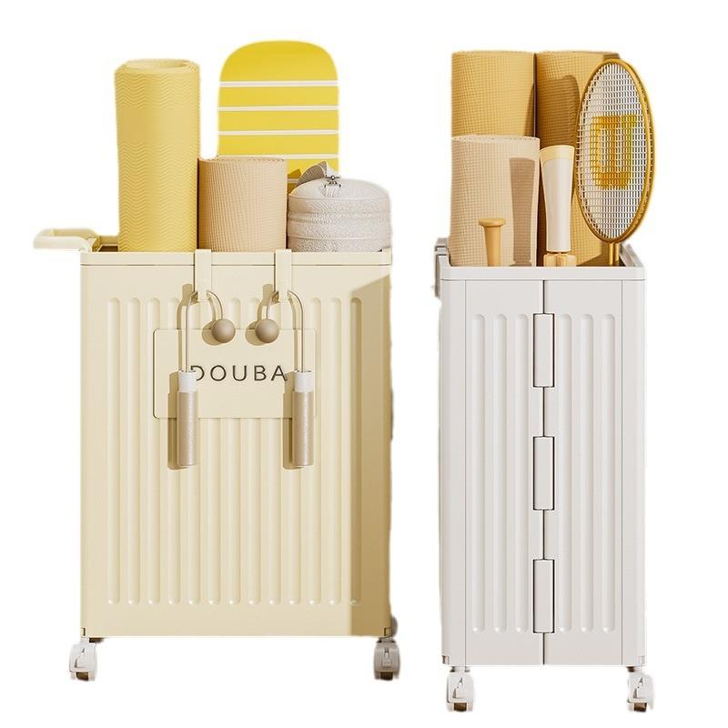 foldable storage box yoga mat fitness equipment badminton sports tableware storage with wheels Item Picture