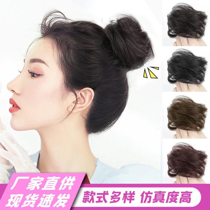 xuchang wig bun chemical fiber hair band wig headdress flower bungee elastic straight hair band hair rope real human hair fake
