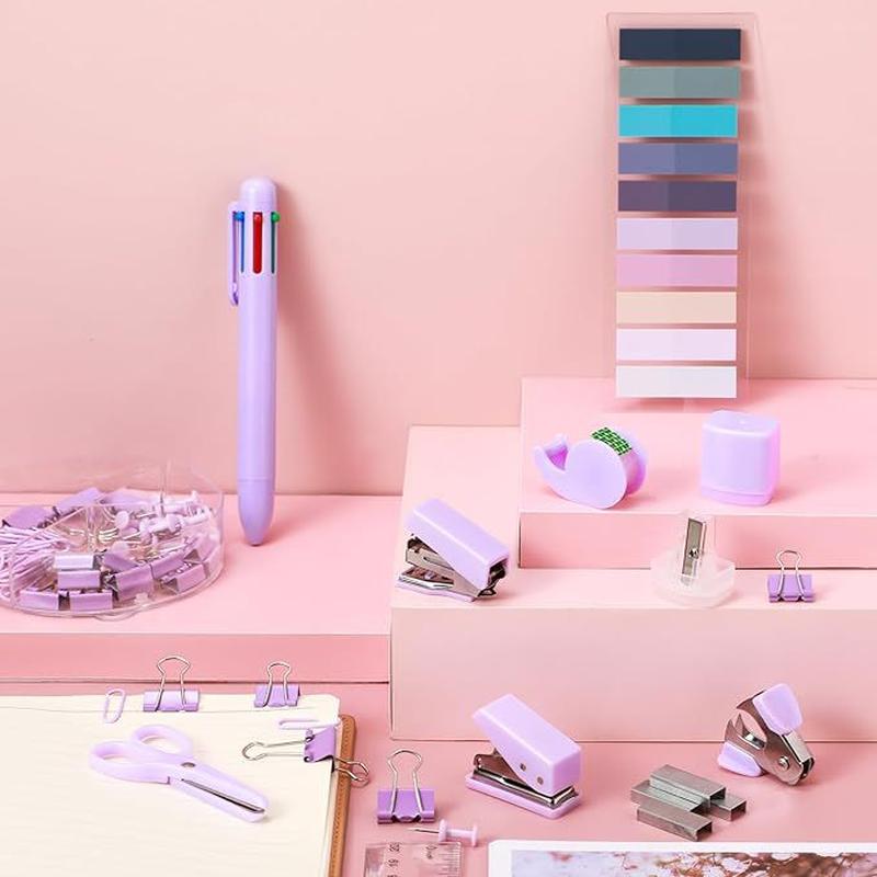 Cross-Border Exclusive Purple Mini Stapler Set Deformation Tape Cutter Index Sticker Tape Amazon Set details Picture