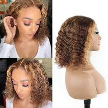 p4/27 4*4 water wave bob lace front human hair wig