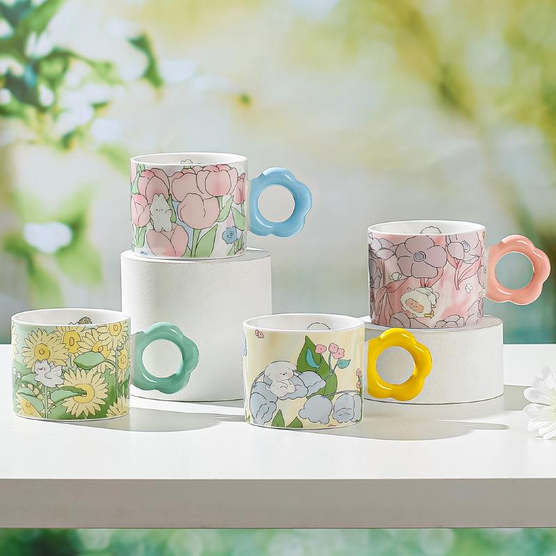 high-looking creative water cup internet celebrity ceramic cup cartoon tulip bunny home office coffee cup afternoon
