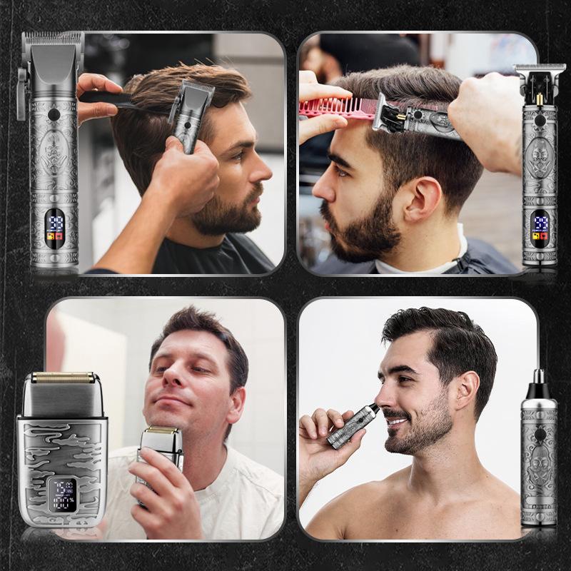 cross-border men's fitness 4 suit hair clipper retro oil head electric clipper reciprocating shaver nose hair trimmer Application Scenario
