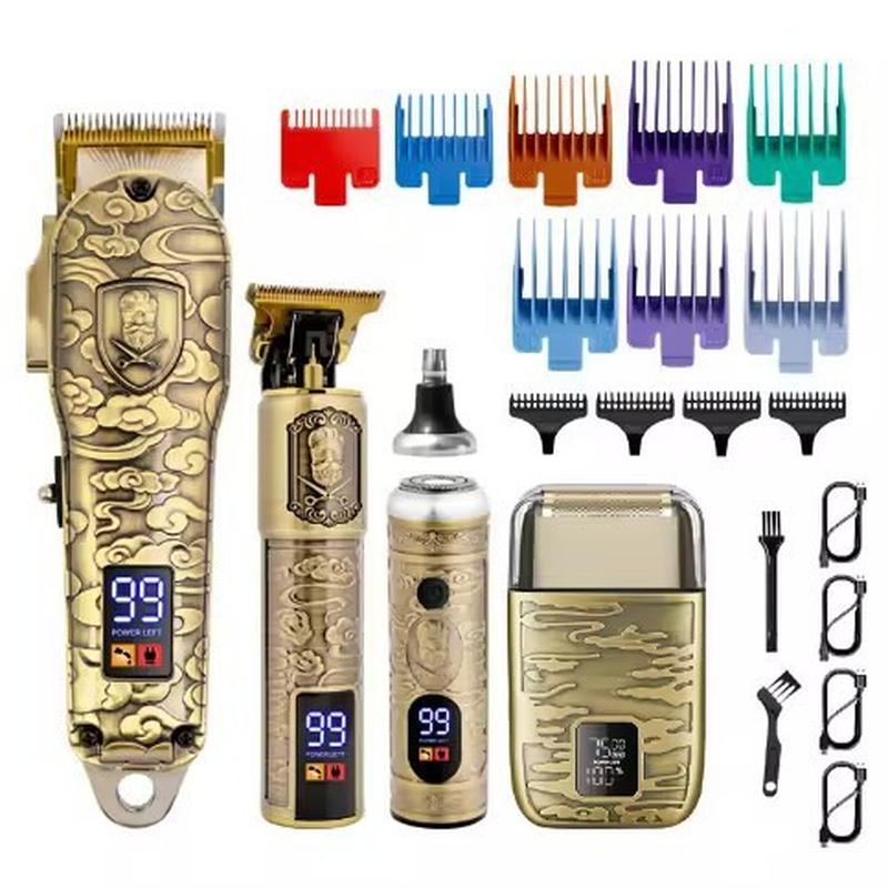 cross-border multi-functional oil head trim digital display retro electric hair clipper engraving trim nose hair trimmer cordless telephone and base suit