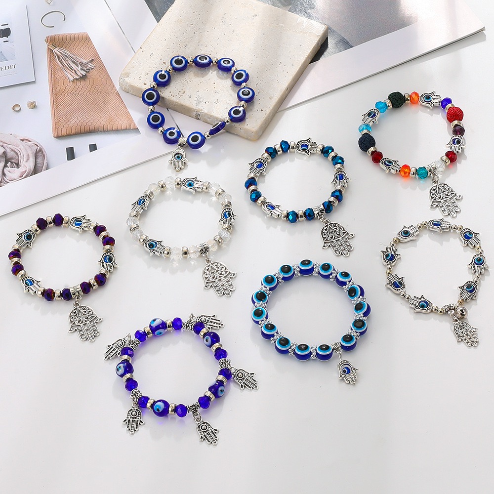 Amazon's best-selling blue Devil's Eye resin bead bracelet, Fatima palm pendant, bracelet jewelry, spring accessory, niche bracelet, Turkey