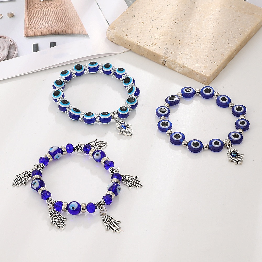 Amazon burst blue devil eye pulsera de perlas de resina colgante de palma de fátima pulsera de mano pulsera de joyería accesorios primavera pulsera de nicho turquía Specification image