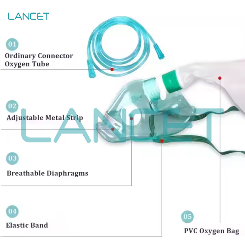 医用高浓度吸氧面罩储氧面罩可调浓度输氧面罩oxygen mask with reservoir bag细节图