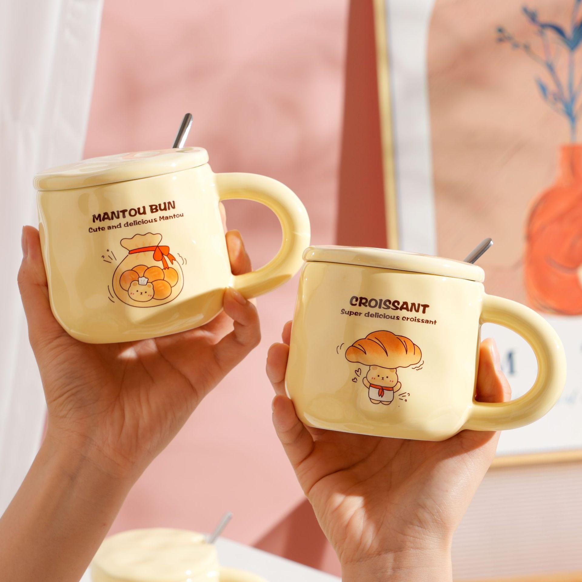 milk fufu ceramic cup with cover spoon cute couple girl ceramic korean cartoon office