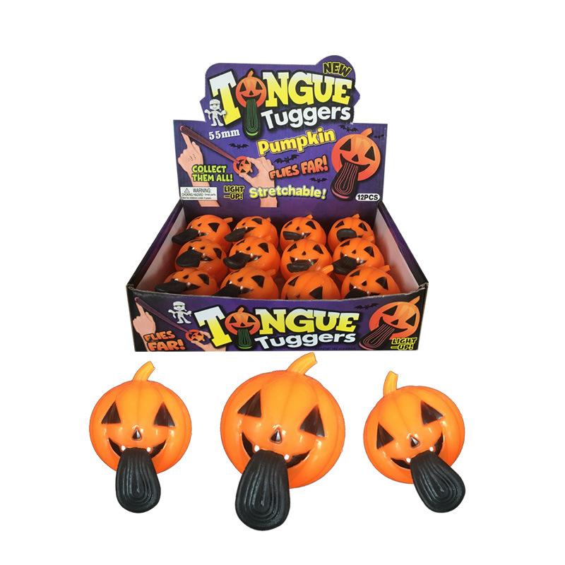 halloween pumpkin ntern funny toy led fsh multi-function tpr apult tongue vent ball glowing bouncy ball