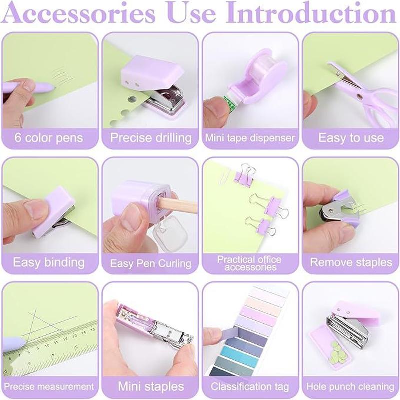 Cross-Border Exclusive Purple Mini Stapler Set Deformation Tape Cutter Index Sticker Tape Amazon Set Specification drawing
