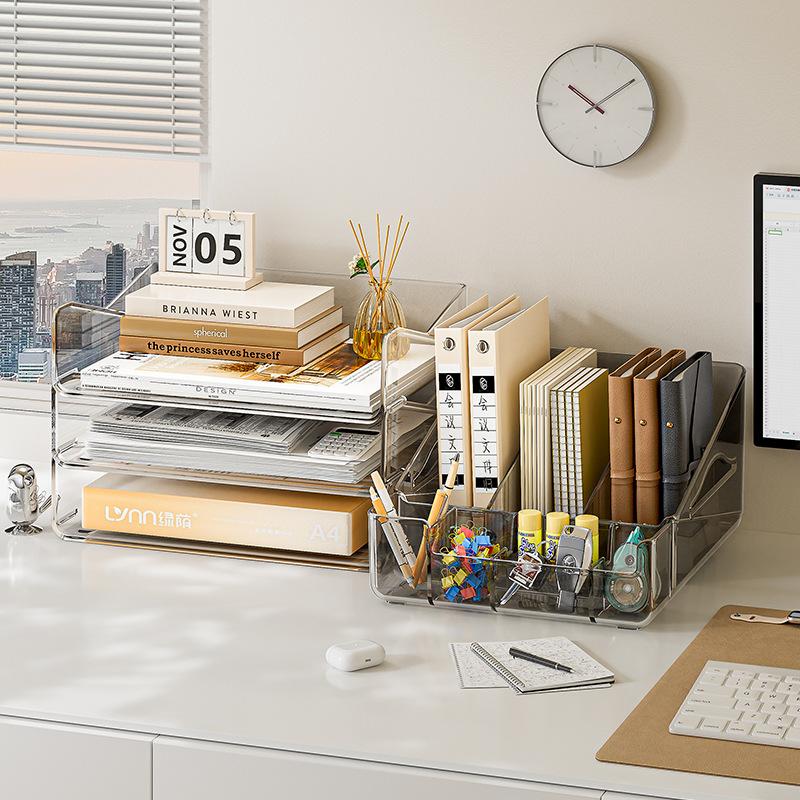 desktop file storage rack a4 paper layered storage box desk shelf transparent acrylic drawer finishing box