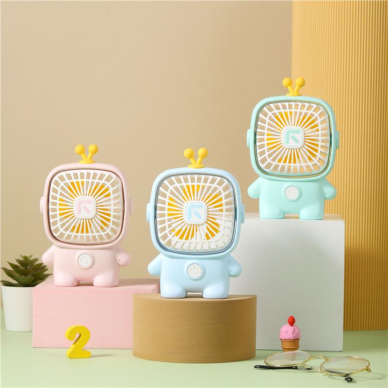 Summer Cartoon Robot Desktop Little Fan Portable USB Rechargeable Fan Mini Desktop Folding Electric Fan