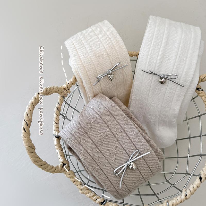korean style children's leggings combed cotton outer wear spring and autumn girls' pantyhose bow little kids baby baby socks