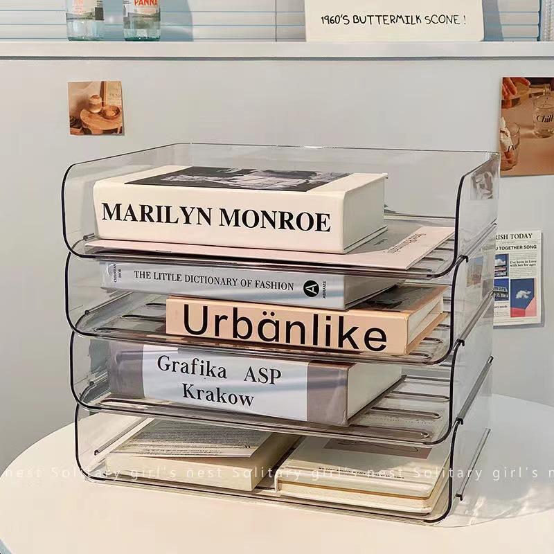 desktop storage box a4 paper stationery light luxury transparent desk cosmetics multi-layer girls' mask storage box stackable Specification drawing