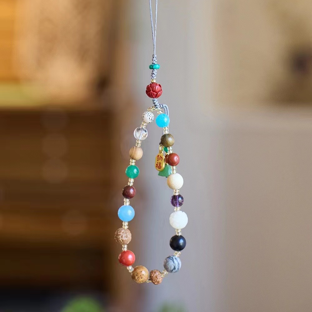 New Chinese-style 18-seed multi-treasure Bodhi mobile phone chain lanyard, exquisite beaded lotus pod lanyard, wrist lanyard Specification image