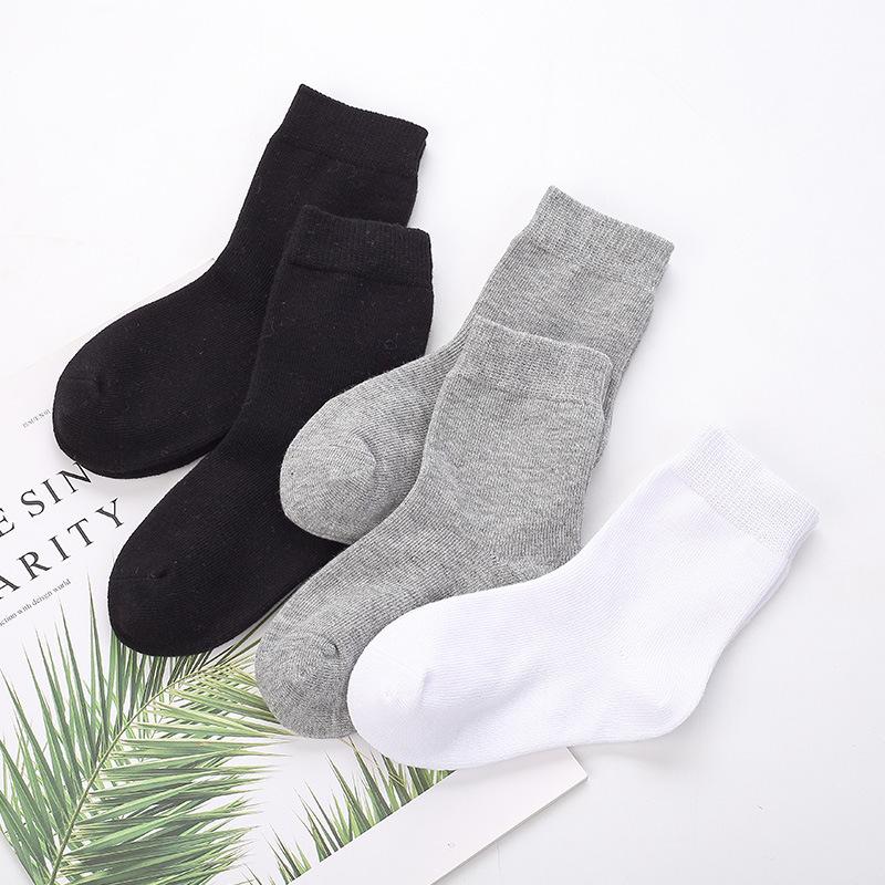 solid color white children's students' socks four seasons black white gray cotton mid-calf length socks baby socks wholesale children's socks
