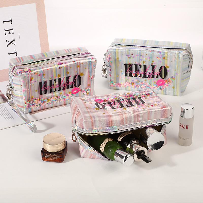 欧美风女士化妆包 旅行大容量PVC洗漱包 便携手提化妆品收纳