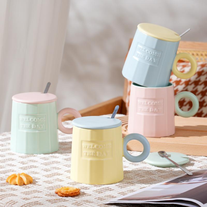 ceramic cup macaron contrast color mug girl heart couple's cups gift box gift practical