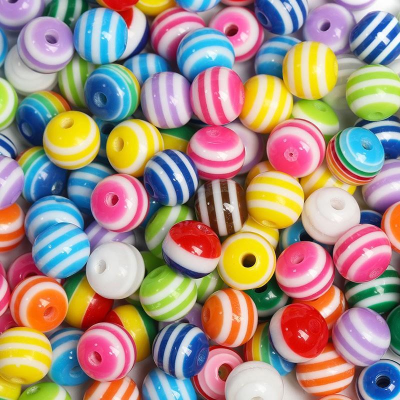 foreign trade candy color straight hole striped beads handmade bracelet round beads ornament accessories resin beaded loose beads wholesale