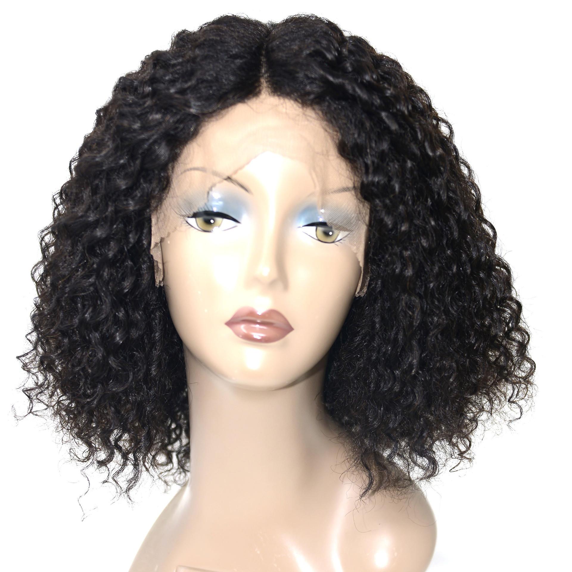 European and American Human Hair Wig Women's Short Curly Hair Mid-Length Front Lace Short Curly Hair Front Lace